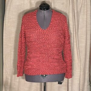 NWOT SHEIN brick red and lighter red long sleeve V-Neck knit sweater. Size Large